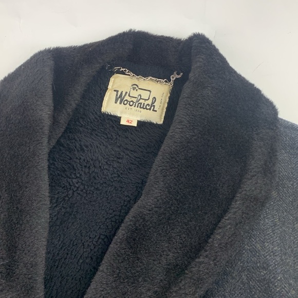 Vintage Woolrich Long Wool Winter Pea Coat Dark gray Size Men’s 42 Button up - Picture 14 of 15